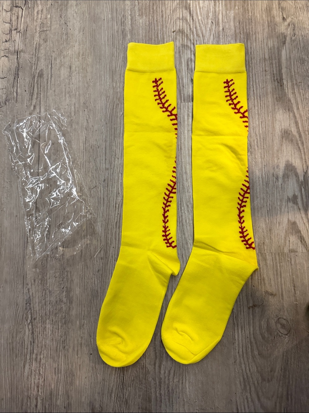 Yellow Softball Knee-High Socks with Red Stitching